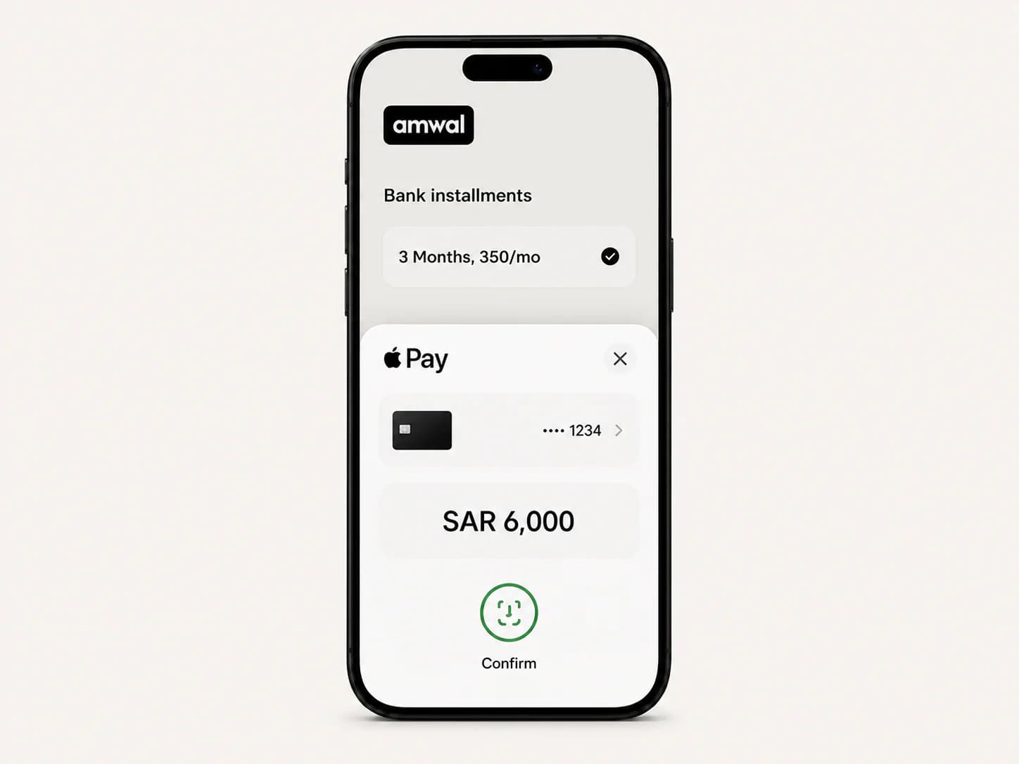 Amwal bank installment checkout completed with Apple Pay