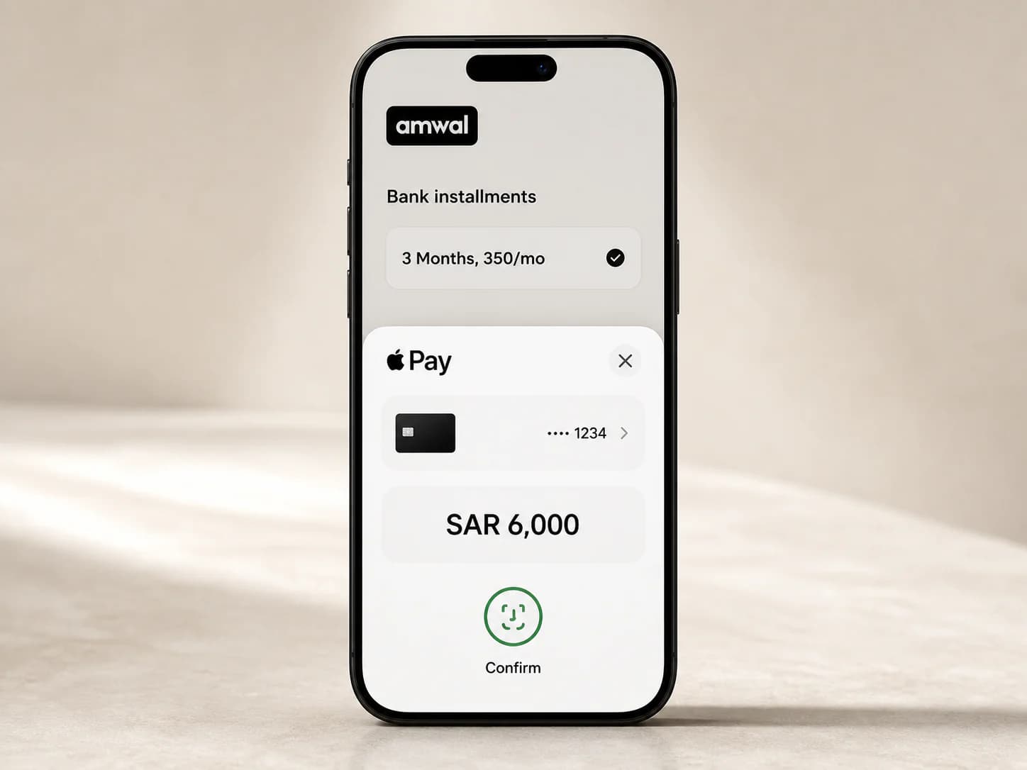 AMWAL bank-installment checkout with Apple Pay